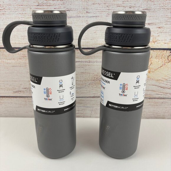 (2) EcoVessel The Boulder 20oz Bottles Insulated Stainless Steel & Strainer Gray - Picture 2 of 10
